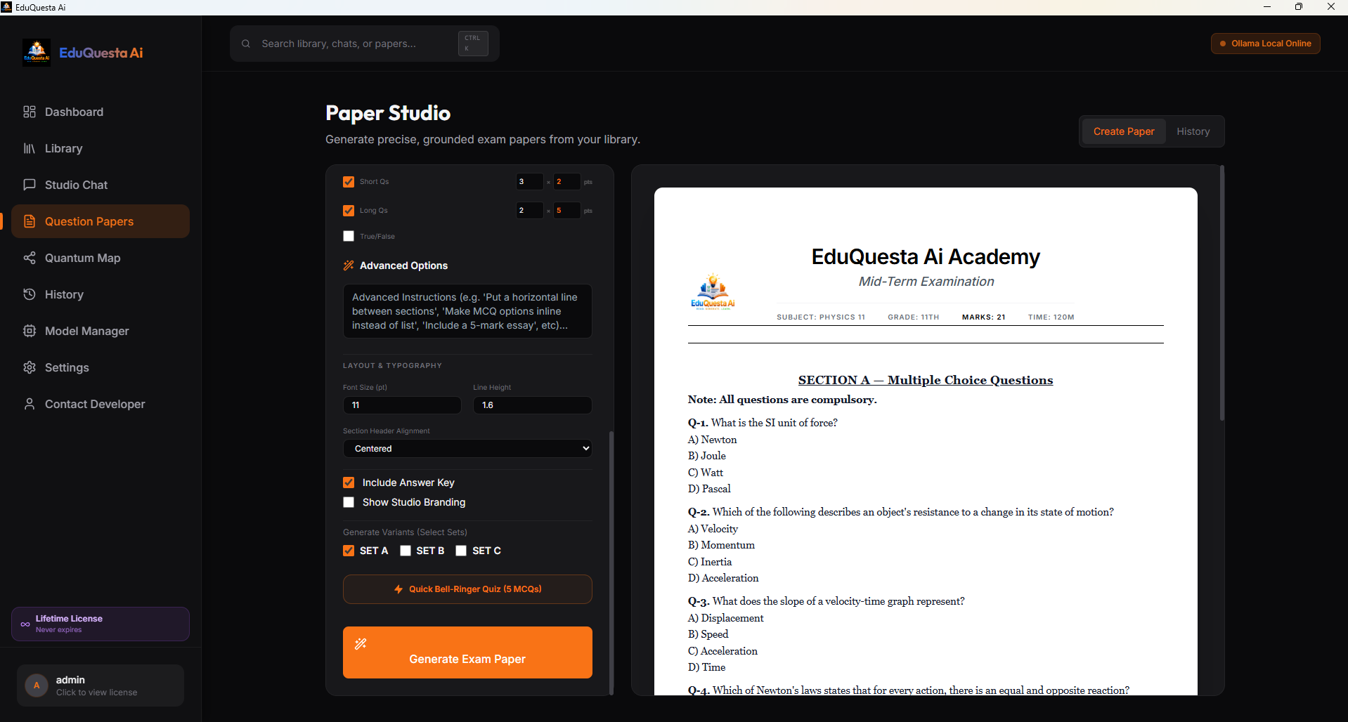 EduQuesta AI Question Paper Generator